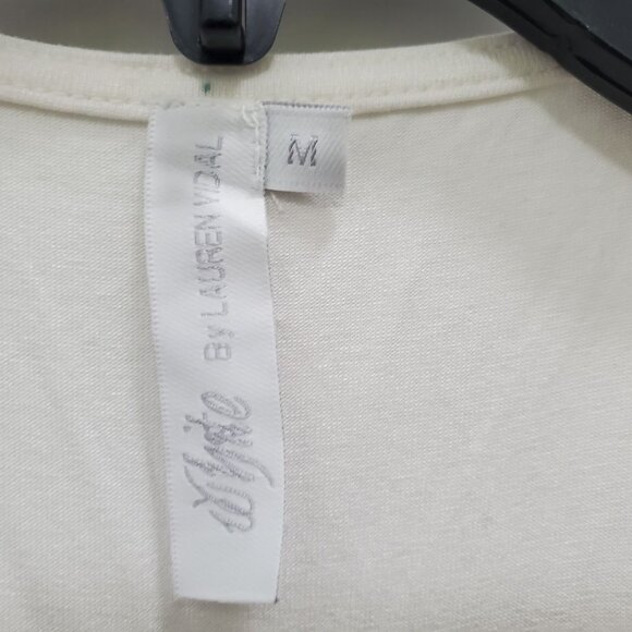 WHITE by Lauren Vidal Women's Zip Neck Mesh Layered Ruffle Sleeveless Tank Top M - Picture 5 of 8